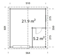 Garage PALMAKO Roger inkl. förråd, dörr, fönster, sektionsport 30,2m² (21,9+5,2m²) 510x550cm doppimpregnerad ljusgrå-thumb-4