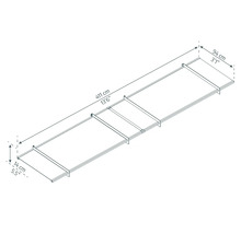 Teknisk ritning av en rullbana med måtten 411 gånger 94 gånger 14 centimeter