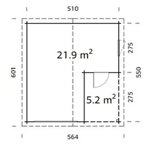 Garage PALMAKO Roger inkl. förråd & fönster utan port 30,2m² (21,9+5,2m²) 510x550cm doppimpregnerad