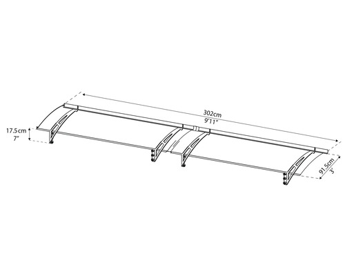 Teknisk ritning av ett dörrtak med måttangivelser