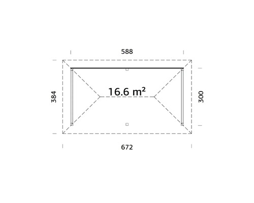 Planritning med dimensioner för ett trädgårdshus