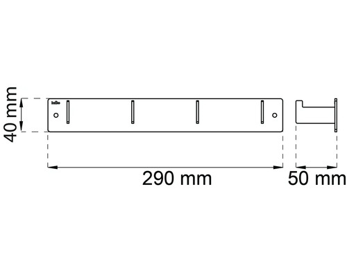 Teknisk ritning av en upphängningsskena med måttangivelser