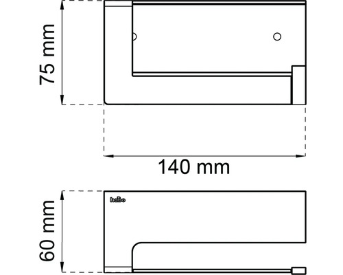Teknisk ritning av en toalettpappershållare med mått
