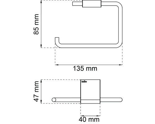 Teknisk ritning av en toalettpappershållare med mått
