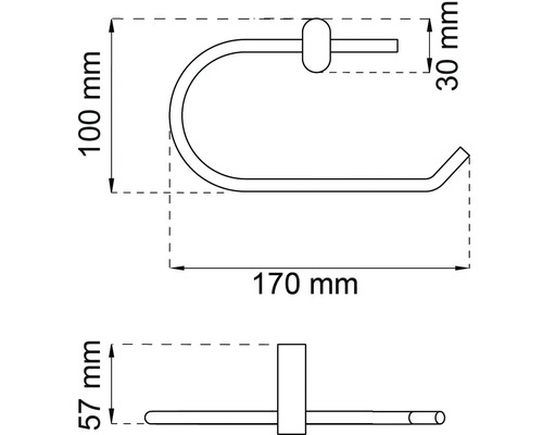 Teknisk ritning av en toalettpappershållare med mått