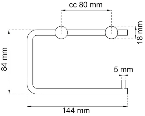 Teknisk ritning av en toalettpappershållare med måttangivelser