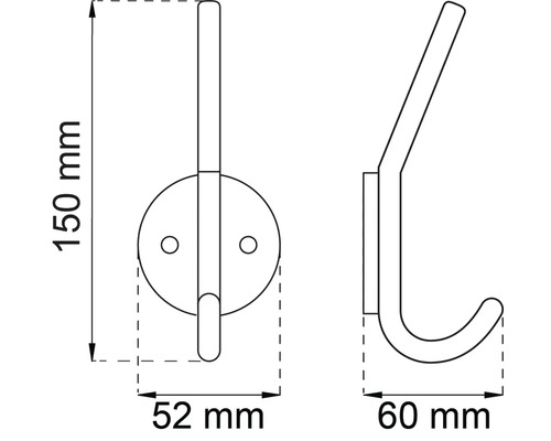 Teknisk ritning av en klädkrok med dimensioner