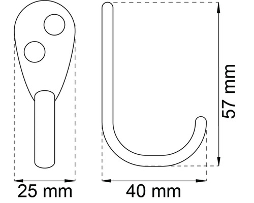 Teknisk ritning av en klädkrok med måttangivelser