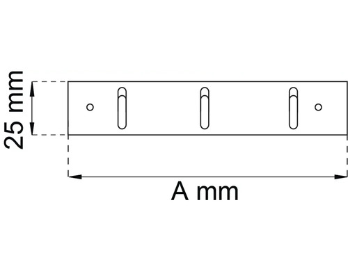 Teknisk ritning av ett fäste med måtten 25 mm höjd och A mm längd