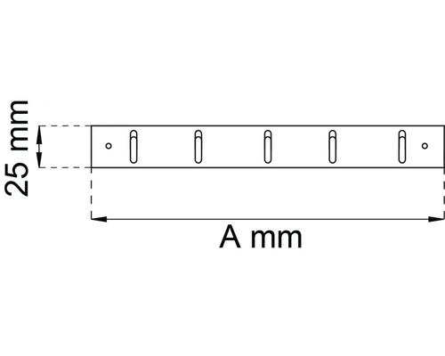 Teknisk ritning av en hängskena med mått.