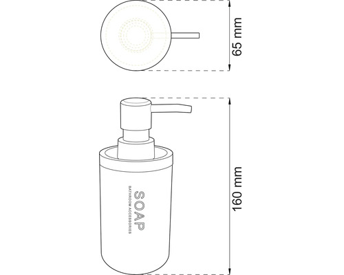 Teknisk ritning av en tvålpump med mått