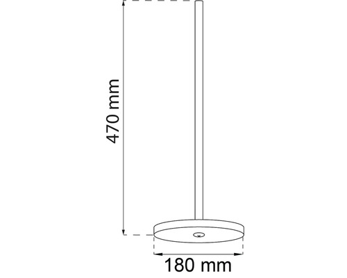 Teknisk ritning av en golvlampa med måtten 470 mm höjd och 180 mm diameter på basen.