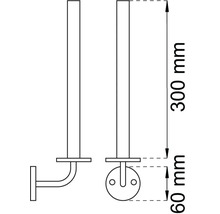 Teknisk ritning av en ledstång med måtten 300 mm och 60 mm