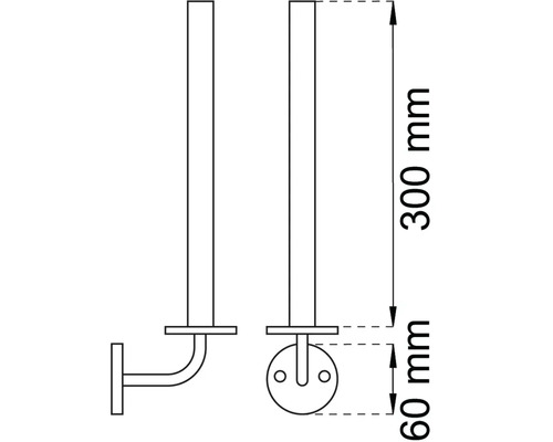 Teknisk ritning av en ledstång med måtten 300 mm och 60 mm