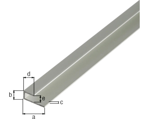 U-profil i aluminium med måttangivelser