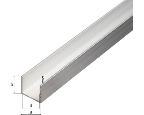 U-profil av aluminium med måttangivelser