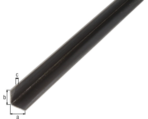 Vinkelprofil av metall med måtten a, b och c