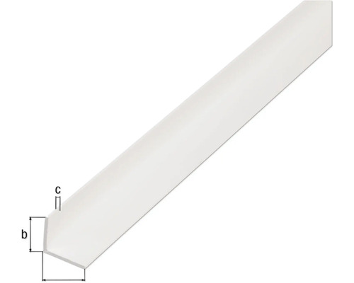 Vinkelprofil av plast med måttangivelser