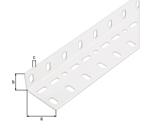 Perforerad vinkel av metall med måttangivelser