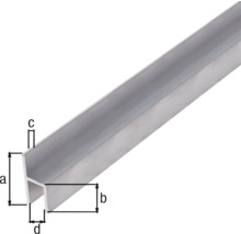 Aluminiumprofil med markeringarna a, b, c och d för att visa dimensionerna