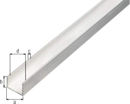 Aluminium U-profil med måttangivelser