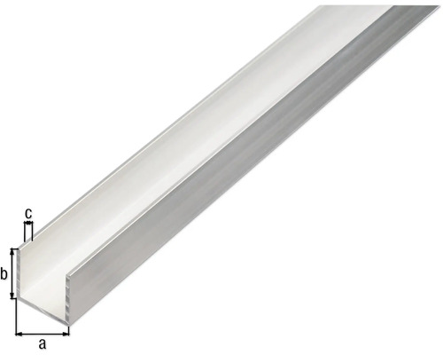 U-profil av metall med måttangivelser