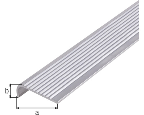 Trappkantsprofil i aluminium med spår och dimensioner