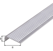 Trappkantslist i aluminium med räfflor och mått.