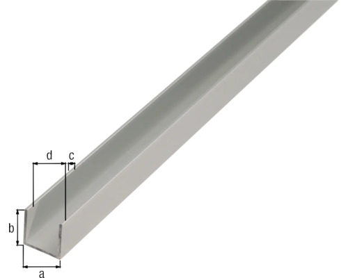 U-profil av metall med måttangivelser