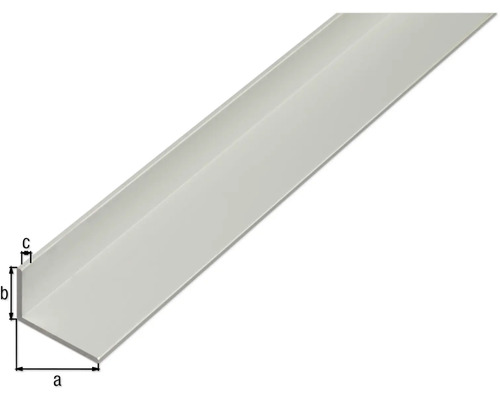 Vinkelprofil av metall med måtten a, b, c