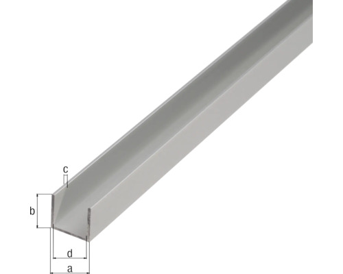 U-profil av metall med måttangivelser