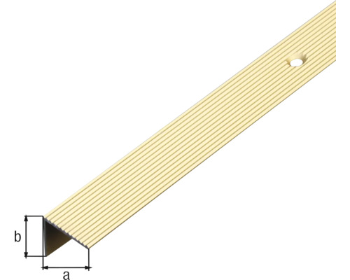 Trappkantprofil av metall med räfflad yta och förborrade hål