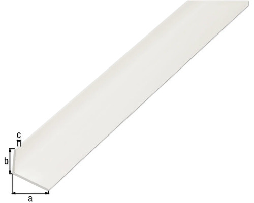 Vinkelprofil i plast med storleksangivelser a, b och c.