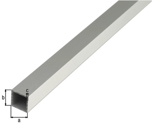 Fyrkantrör av aluminium med måttangivelser