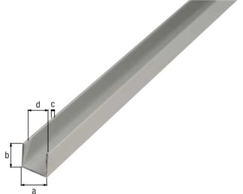 U-profil av metall med måttangivelser