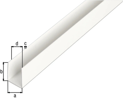 Vinkelprofil av plast med måttangivelser