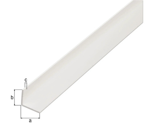 Vinkelprofil av plast med måttangivelser