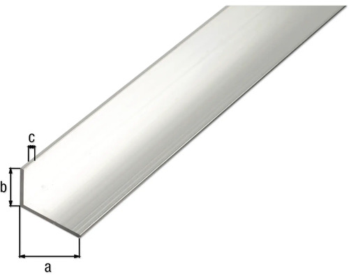 Aluminium vinkelprofil med måtten a, b och c