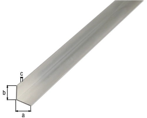 Vinkelprofil av aluminium med måttangivelser