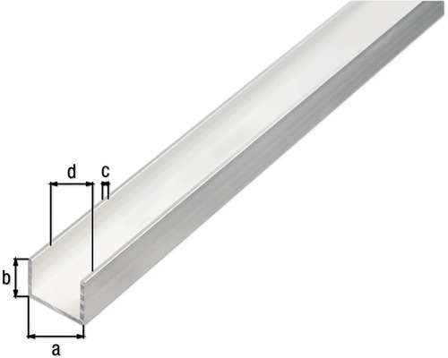 U-profil i aluminium med måttangivelser
