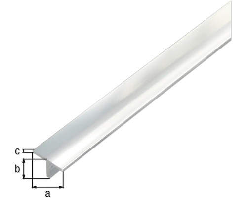 T-profil av aluminium med måttangivelser