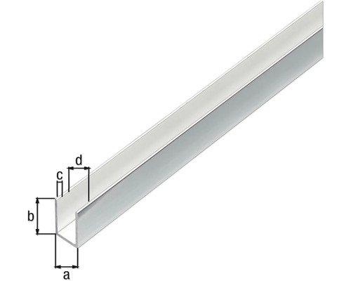 U-profil av metall med måttangivelser