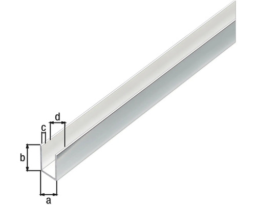 U-profil av metall med måttangivelser