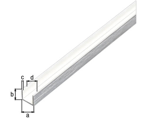 U-profil av metall med måttangivelser