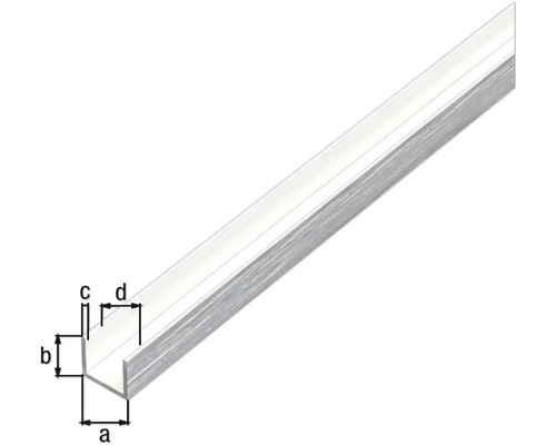 U-profil i aluminium med måttangivelser