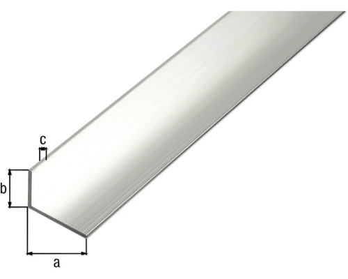 Vinkelprofil av aluminium med måttangivelser