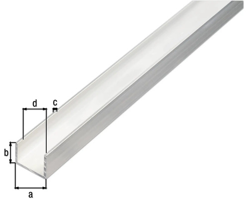 Aluminium U-profil med måttangivelser