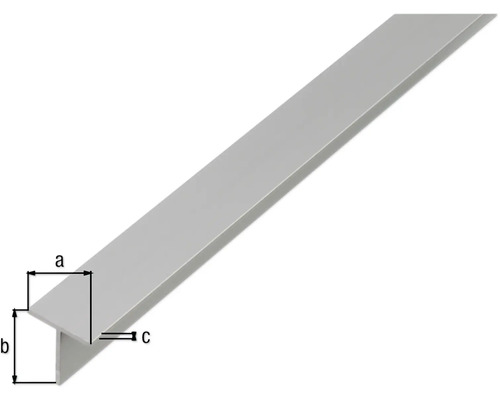 T-profil av aluminium med måttangivelser