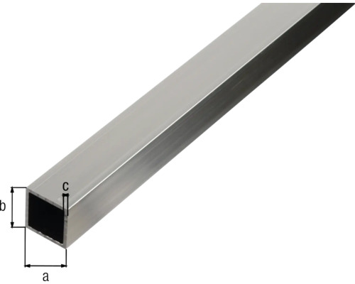 Fyrkantigt aluminiumrör med måtten a, b och c.