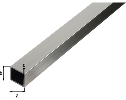 Fyrkantrör av aluminium med måttangivelser